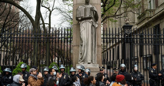 Tensions high as Pro-Palestinian protests continue at Columbia ... Columbia university protests butler library police arrests politics trump explainer