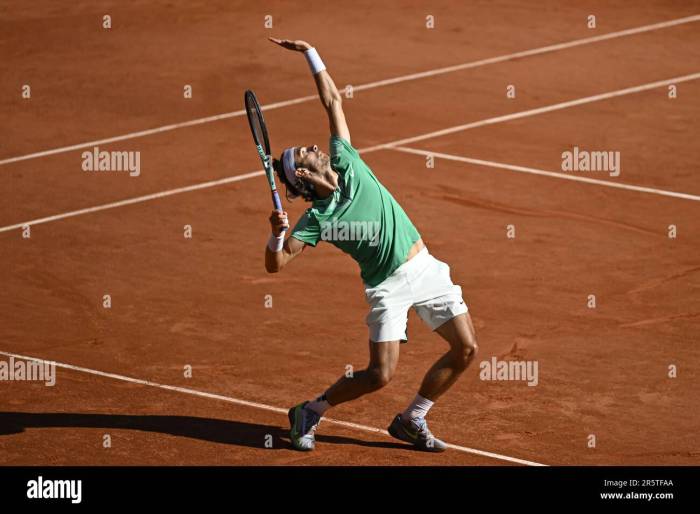 Lorenzo Musetti of Italy during the French Open, Grand Slam tennis ... Musetti swings past rune into french open quarter finals